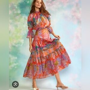 Cynthia Rowley Eden Sunset Marble Cotton 2pc Skirt & Blouse Set Size S